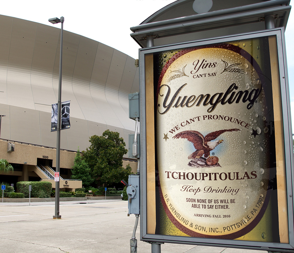 Yuengling Spec Bus Shelter Advertising Campaign Ad in New Orleans by Cerberus Agency in New Orleans.
