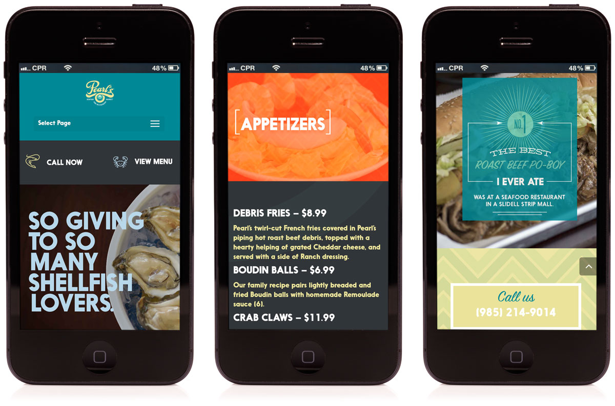 Cerberus created a mobile optimized website for Pearl's Seafood Market and Restaurant in Slidell