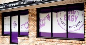 Big Easy Notary storefront window dressing in Covington, LA
