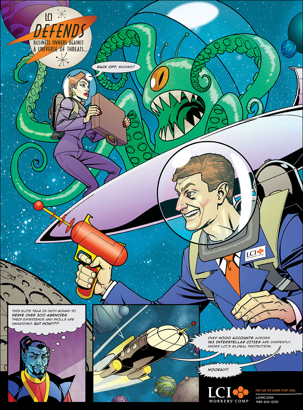 LCI Workers' Comp Agents Advertising Campaign 'Space Monster' Print Ad