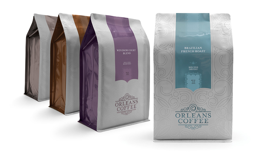 Orleans Coffee packaging, logo design, and brand development work by Cerberus Agency, a full service marketing, advertising, web development and design firm in New Orleans.